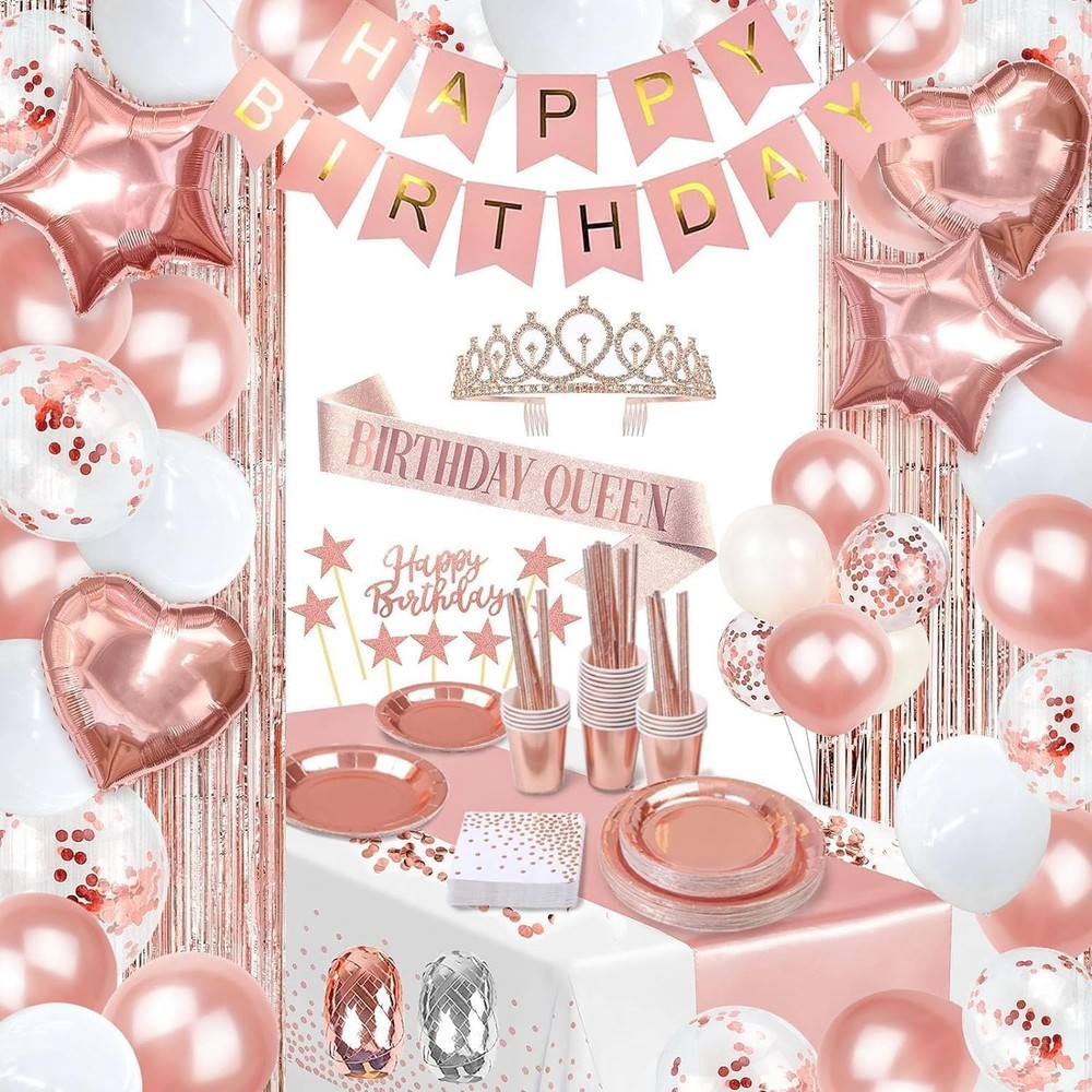Party spot! 253 Pcs Birthday Decorations For Women, Rose Gold 253