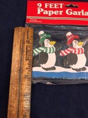 Vintage Waving Penguins Scarfs Hat 9′ Paper Garland Taiwan Things Remembered NIB