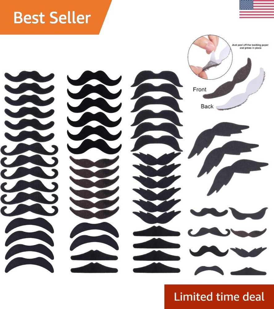 Novelty Fake Mustaches for Adults – 48 Pcs with 8 Unique Styles – Party Ready!
