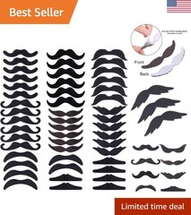 Novelty Fake Mustaches for Adults – 48 Pcs with 8 Unique Styles – Party Ready!