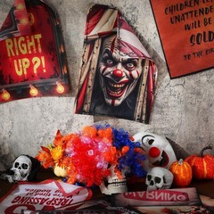 6 Pcs Halloween Haunted Circus Decorations Fabric Posters Creepy Carnival Decora