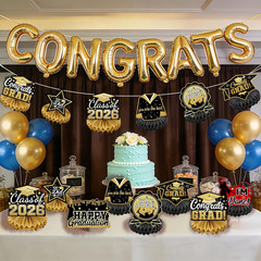 Black and Gold 8 Pieces Graduation Table Decorations, Class of 2026 Congrats Gra