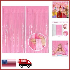 Shiny Pink Tinsel Backdrop 2 Pack for Birthday, Graduation, and Celebrations