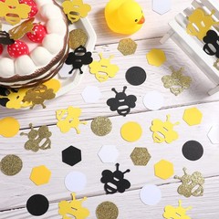 410 Pieces Bee Gold Glitter Yellow Black Circle Honeycomb Hexagon Confetti Decor