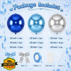 FunHot Blue Silver 12PC 22″ 15″ 10″ 4D Balloons