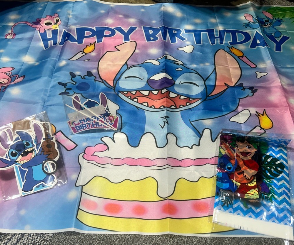 Lilo and Stitch Birthday Party supplies. Cake topper banner table cover