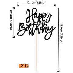 Black Glitter Double Sided Happy Birthday Table Centerpiece Topper Sticks 12PK