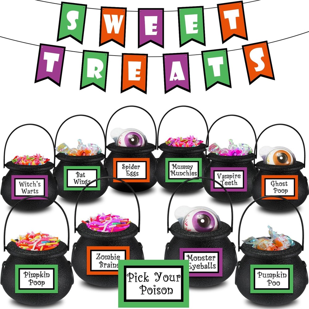 Meanplan Halloween Witch Party Favors Black Mini Cauldrons 2.8″ 12pcs
