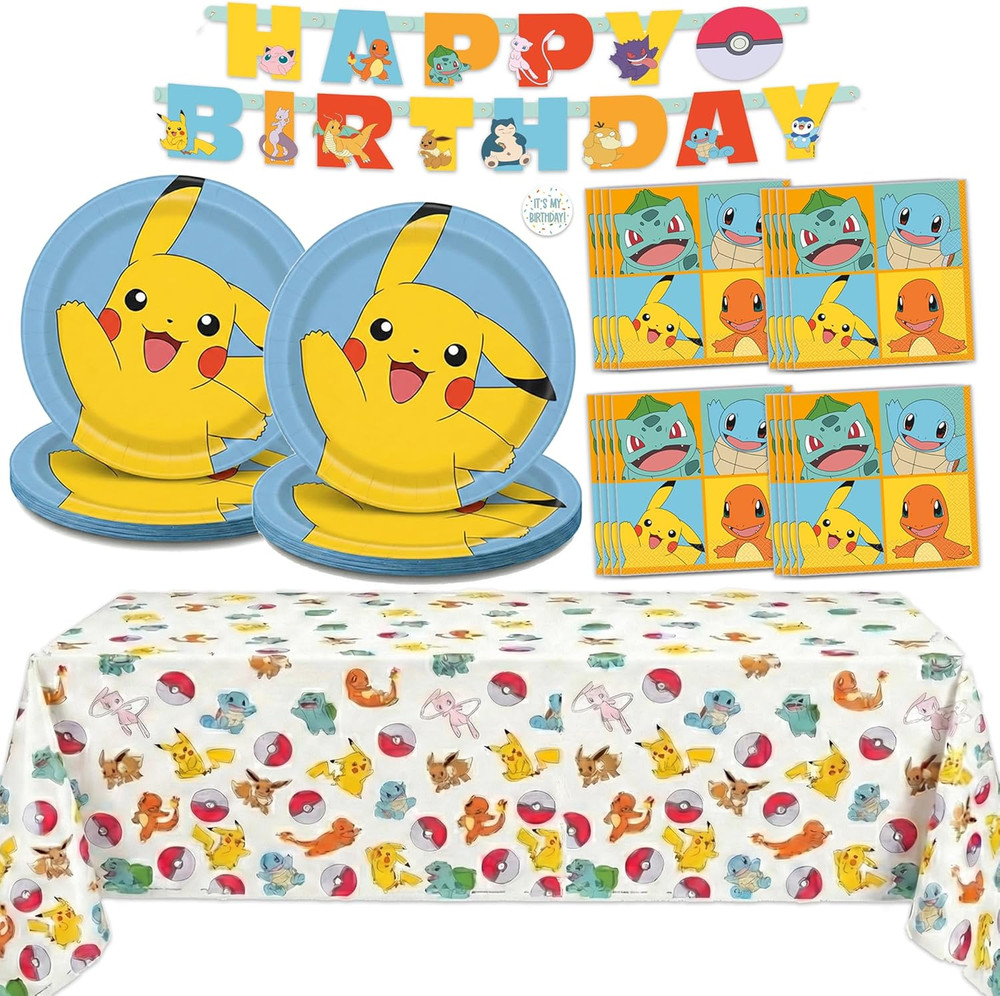 Pokemon Birthday Decorations Party Supplies for 16 – Officially Licensed Banner,