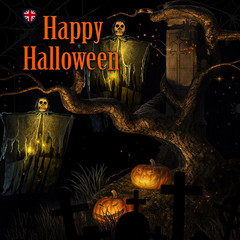 Halloween Hanging Glowing Skull Ghost Skeleton Gauze Scary Haunted House Decor