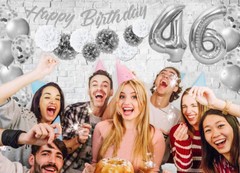 Silver & White 46th Birthday Decorations – 40″ Number Balloons &More-Boy or Girl