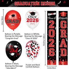 Graduation Decorations Class of 2026, Red and Black Graduation Party Supplies, B