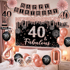 40Th Birthday Decorations for Women – 34Pcs Black Rose Gold Birthday Party Decor