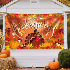 Large Happy Thanksgiving Banner Decorations – 72×44 Inch Thanksgiving Sign Outdo