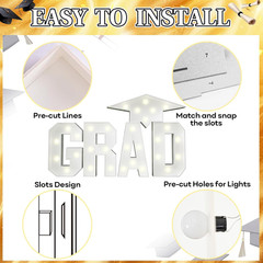 Grad Marquee Letters 3FT for 2026 Graduation Decorations, White Large Light up L