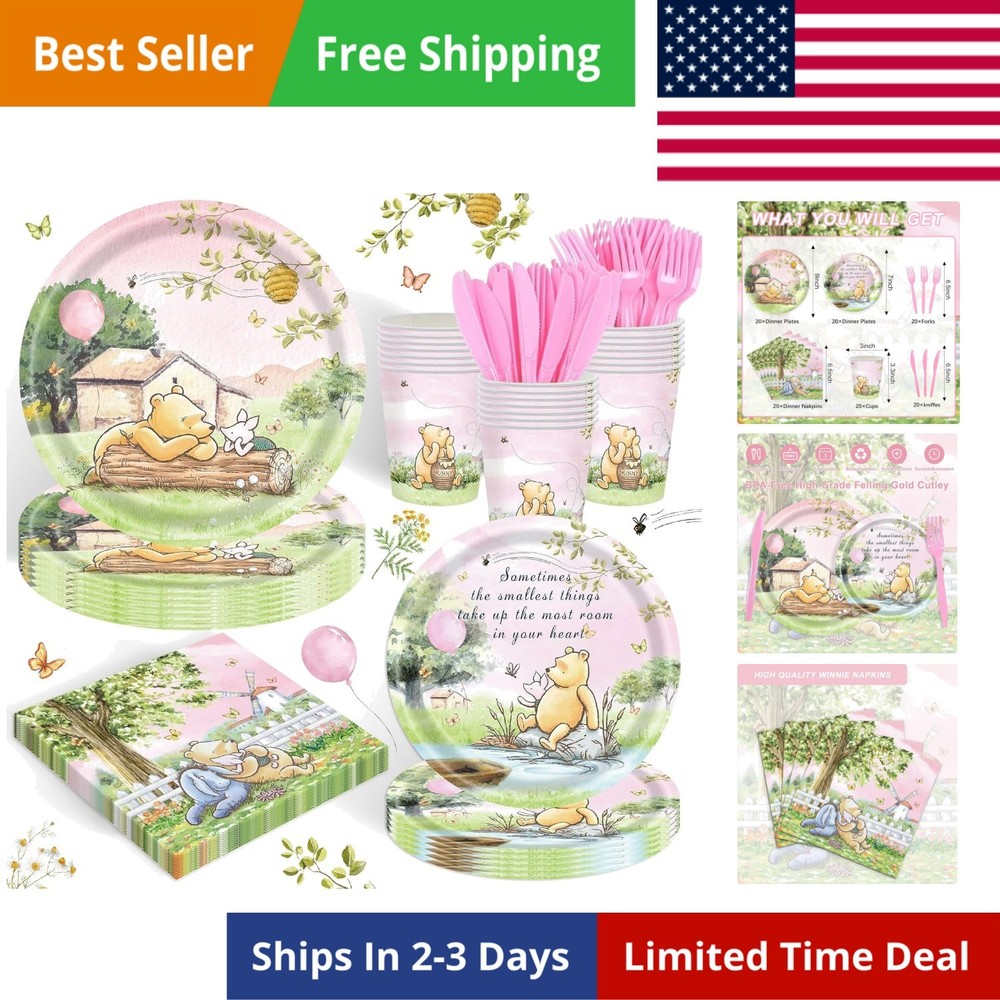 120PCS Pink Classic Bear Party Supplies Babyshower 1st Party Decorations for …