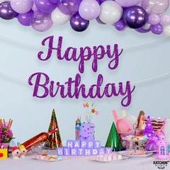 , Glitter Purple Cursive Happy Birthday Banner – Pre-Strung 10 Feet, Happy Bi…