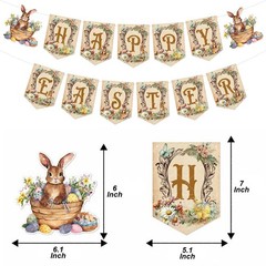 Happy Easter Banner Bunny Decorations for Indoor Outdoor Brown
