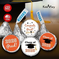Class of 2025 Orange Graduation Party Favor Kisses Stickers Labels SET of 216