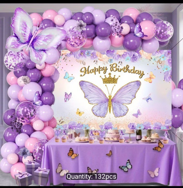 266 Pcs Birthday Decorations Set Kits for Woman Girls, Purple, Prink &Gold