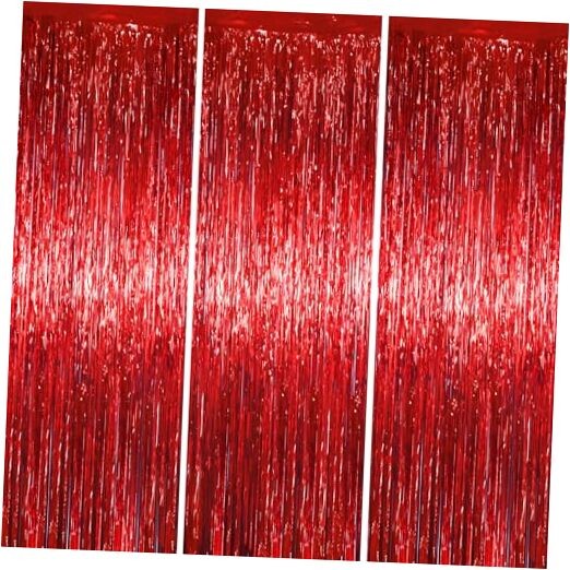 .x 6.6 ft Foil Fringe Backdrop Curtains, Tinsel Streamers Party 3 Red