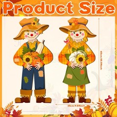 Shellwei 2 Pcs Thanksgiving Scarecrow Door Decor Fall Porch Sign Decoration F…