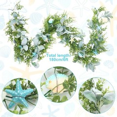 6 Ft Shell Garland Beach Mantel Swag Coastal Decor Green, Blue, White