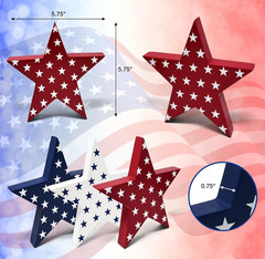 3 Patriotic Stars Wooden Table Decorations Centerpiece Block Red White & Blue St