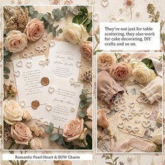 500 Pcs Heart Confetti and Pearl Bow Confetti Set, White Wedding Confettis