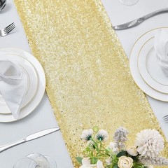 2 Packs 12 x 72 inches Gold Sequin Table Runner, Glitter Runner for Birthday