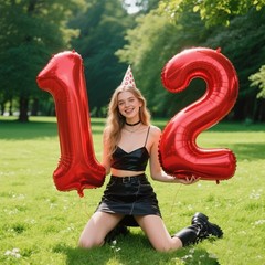 40 Inch Red Number 12 Digital Balloon,Jumbo Mylar Foil Helium Balloon for 12 …