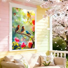 Spring Birds Window Banner 31.5 x 47 Inches Floral Bird Window Decorations Co…