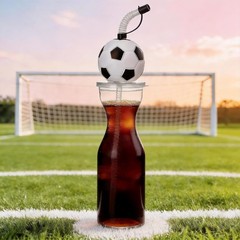 5 Pcs Soccer Plastic Cups with Lid and Straw, 16oz Clear Reusable Cup Bulk Round