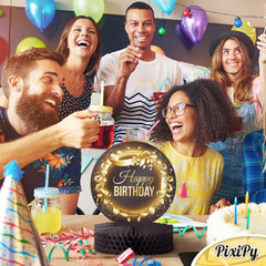 Happy Birthday Table Decoration Centerpieces – (4 Pack, Black & Rose Gold), Doub