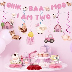 Farm Party Decorations – 13PCS Oink Baa Moo Im Party Decorations Banners Hang…