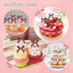 M METERXITY 30Pack Bow Cupcake Toppers, Ribbon Bow Cake Toppers Plaid Bowknot…