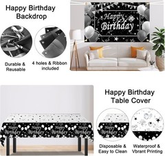 Silver and Black Birthday Decorations for Men Women Boys Girls 80 PCS White B…