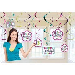 Happy Birthday Customizable Age Hanging Swirl Party Decorations 12 Pieces NEW