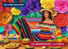 Mexican Theme Party Striped Backdrop Fiesta Cinco De Mayo Paper Flowers Backgrou