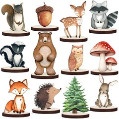 12 Pcs Painted Woodland Animals Wood Table Centerpieces Cutout Shapes…