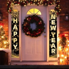 Happy New Year Banner 72 x 12 Inch Large New Year Front Door Porch Sign Banner