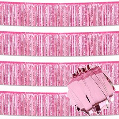 4 Pack 10 Ft Pink Foil Fringe Garland Metallic Streamers Tinsel Banner Wall H…