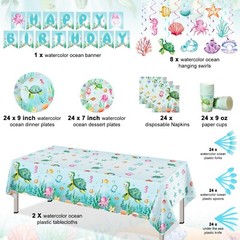 Libima 189 Pcs Sea Turtle Birthday Decorations Ocean Sea Party Tableware Turt…