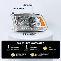 LED Tail & Halogen Headlights Set 13-18 1500 2500 3500 Chrome Amber Reflector