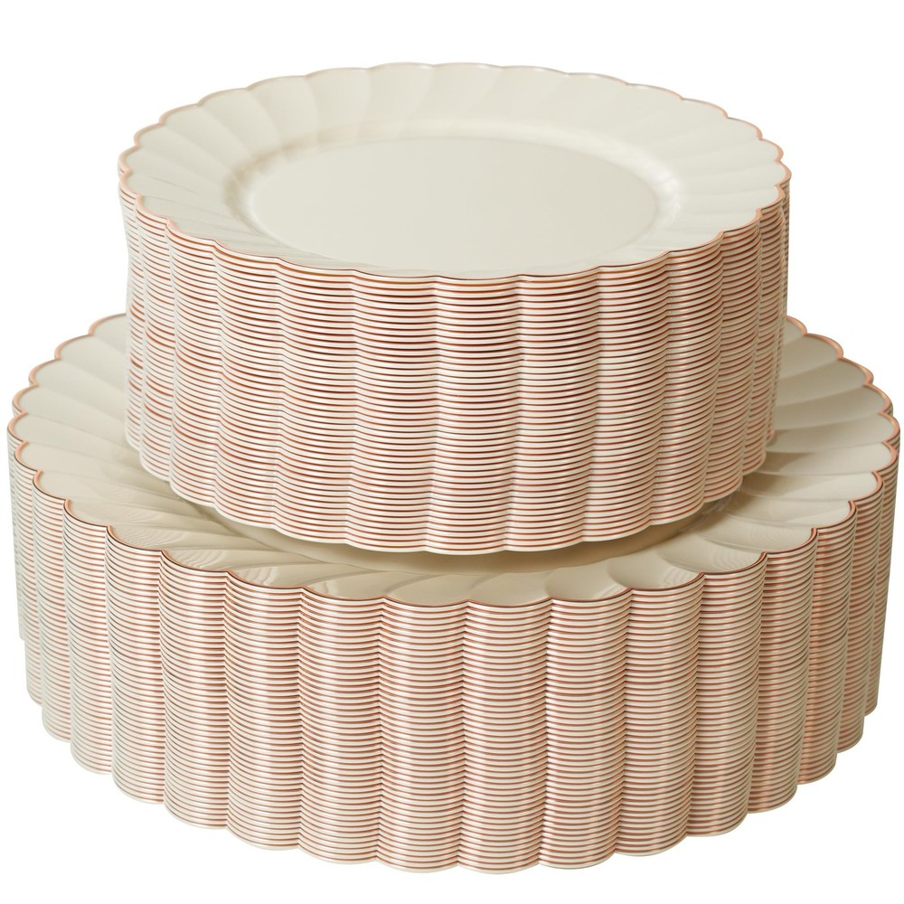 72PCS Ivory Plastic Plates Set for 36 Guests, Heavy Duty Scalloped Disposable…