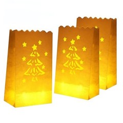 50 PCS White Christmas Luminary Bags, Flame Resistant Candle Bags, Christmas