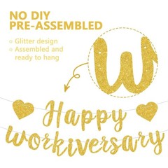 Gold Glitter Happy Workiversary Banner Pre-Strung Office Party Decoration