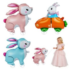 3Pcs Easter Walking Bunny Balloons With Wheels for , Pull Along Walking Bunny…