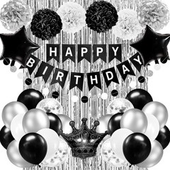 Black and Silver Birthday Party Decorations for Men Women Boys Girls Happy Bi..