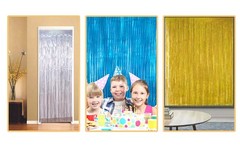 2 Pack 3.2ft x 8.2ft Silver Metallic Tinsel Foil Fringe Curtains, Door Streamer